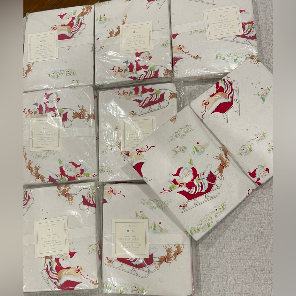 Pottery Barn Kids Baby flannel fitted Christmas crib sheet. NWT in package. - Picture 5 of 8